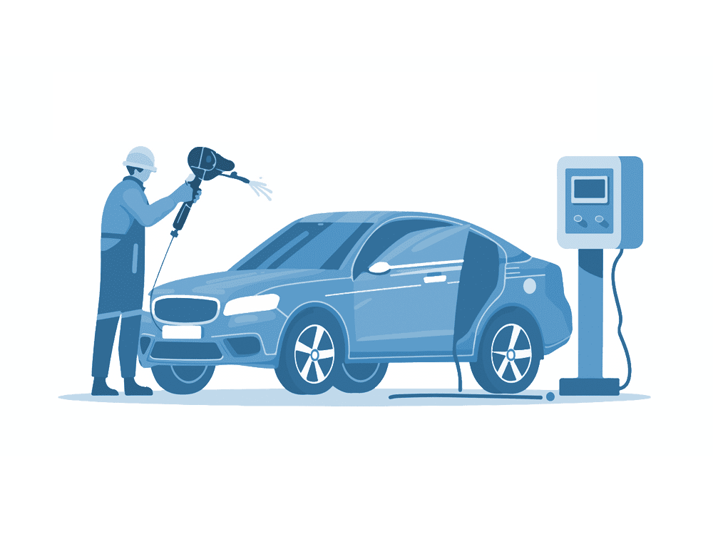 車の表面を塗装するイラスト